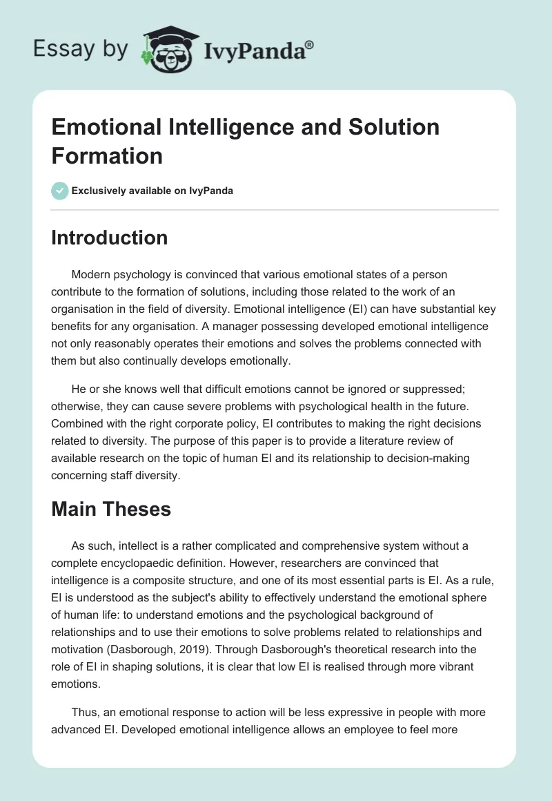 Emotional Intelligence and Solution Formation. Page 1