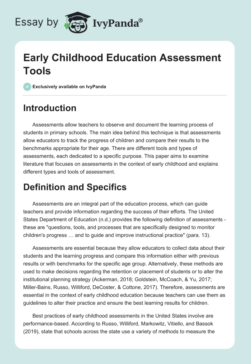 Early Childhood Education Assessment Tools. Page 1