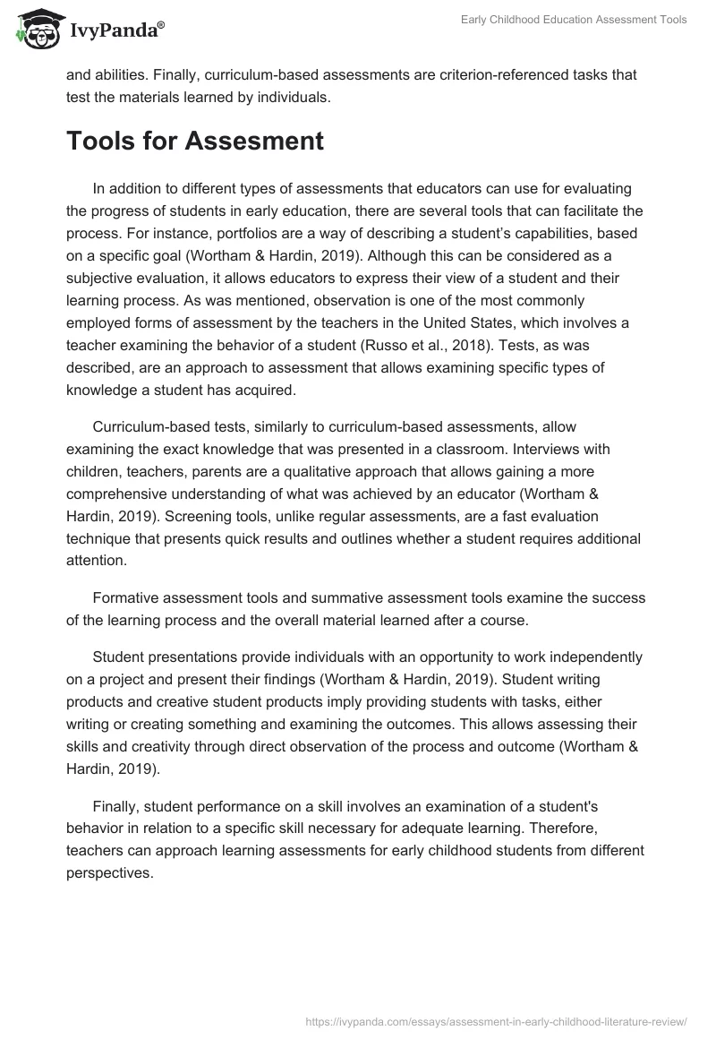 Early Childhood Education Assessment Tools. Page 4