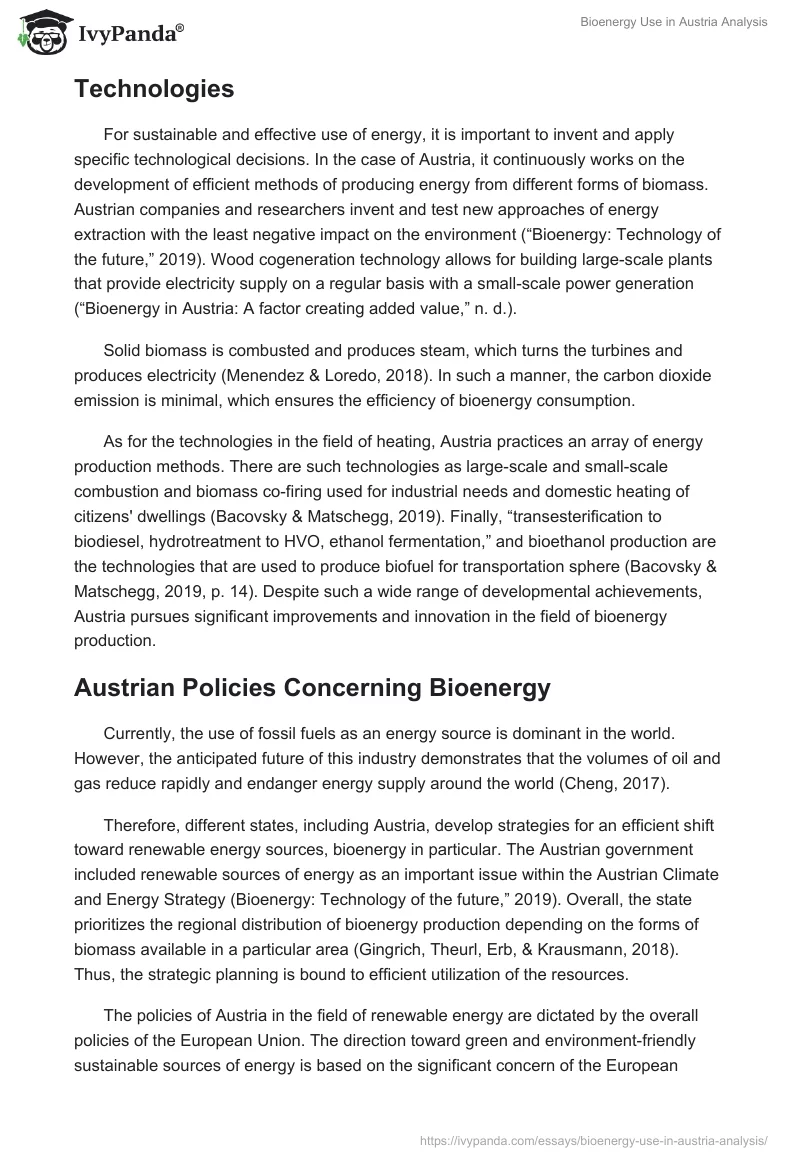 Bioenergy Use in Austria Analysis. Page 3