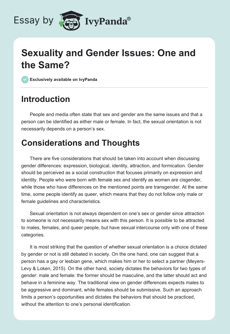 Sexuality and Gender Issues: One and the Same?. Page 1