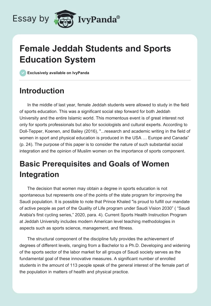 Female Jeddah Students and Sports Education System. Page 1