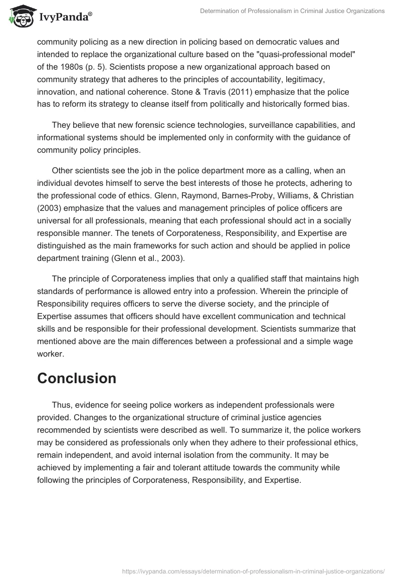 Determination of Professionalism in Criminal Justice Organizations. Page 2