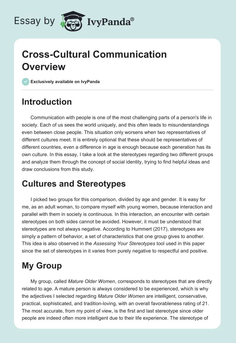Cross-Cultural Communication Overview. Page 1