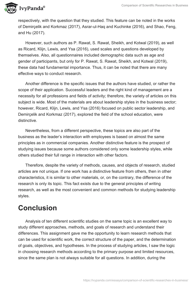 Comparison of Scientific Researches in Business. Page 5