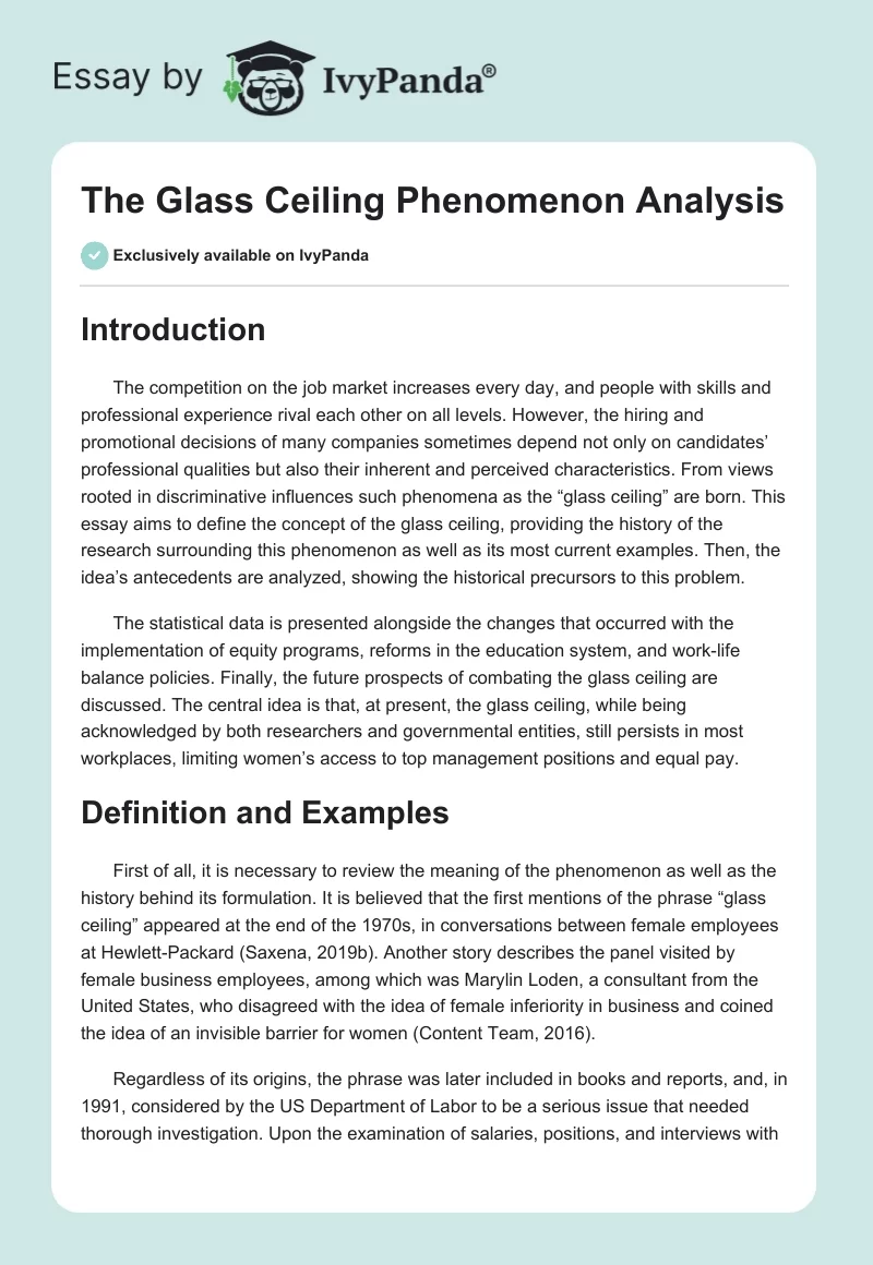 The Glass Ceiling Phenomenon Analysis. Page 1