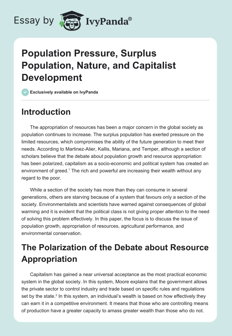 Population Pressure, Surplus Population, Nature, and Capitalist Development. Page 1