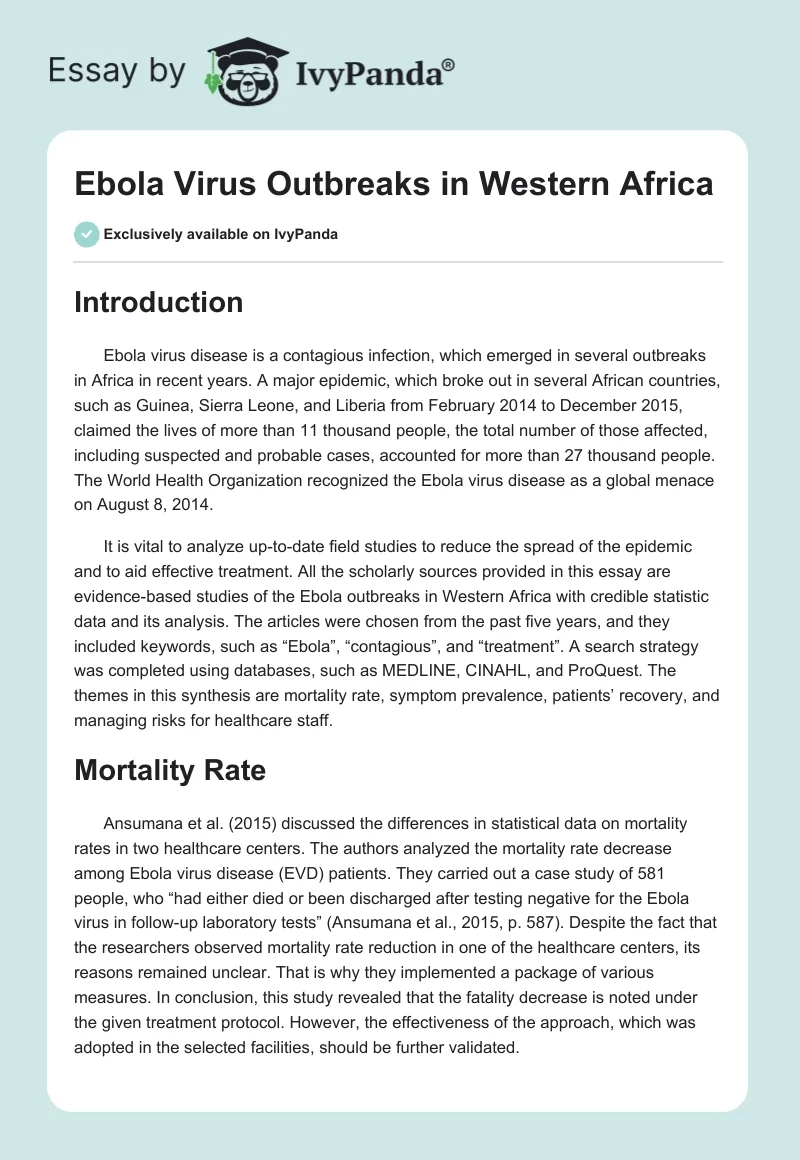 Ebola Virus Outbreaks in Western Africa. Page 1