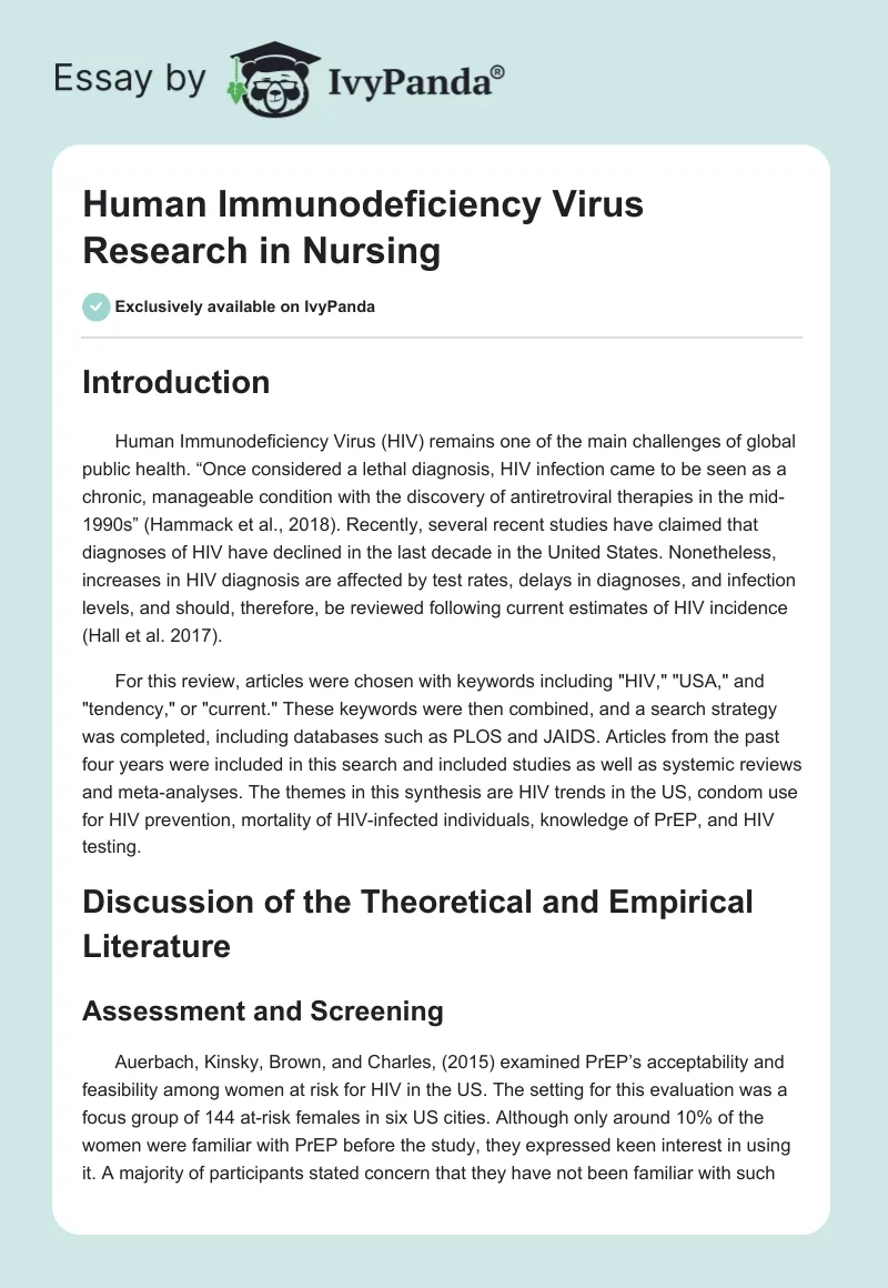 Human Immunodeficiency Virus Research in Nursing. Page 1