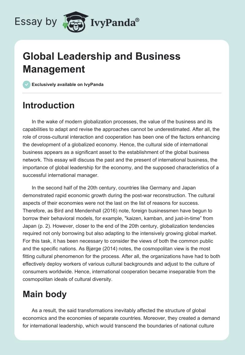 Global Leadership and Business Management. Page 1