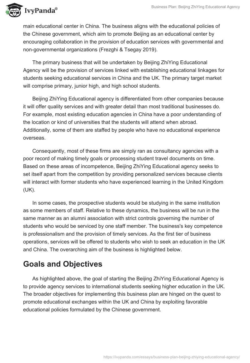 Business Plan: Beijing ZhiYing Educational Agency. Page 2