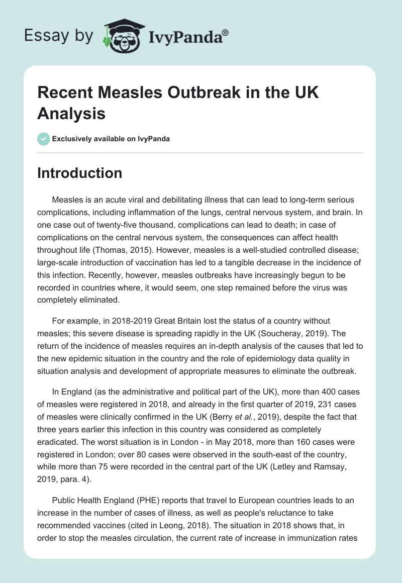 Recent Measles Outbreak in the UK Analysis. Page 1