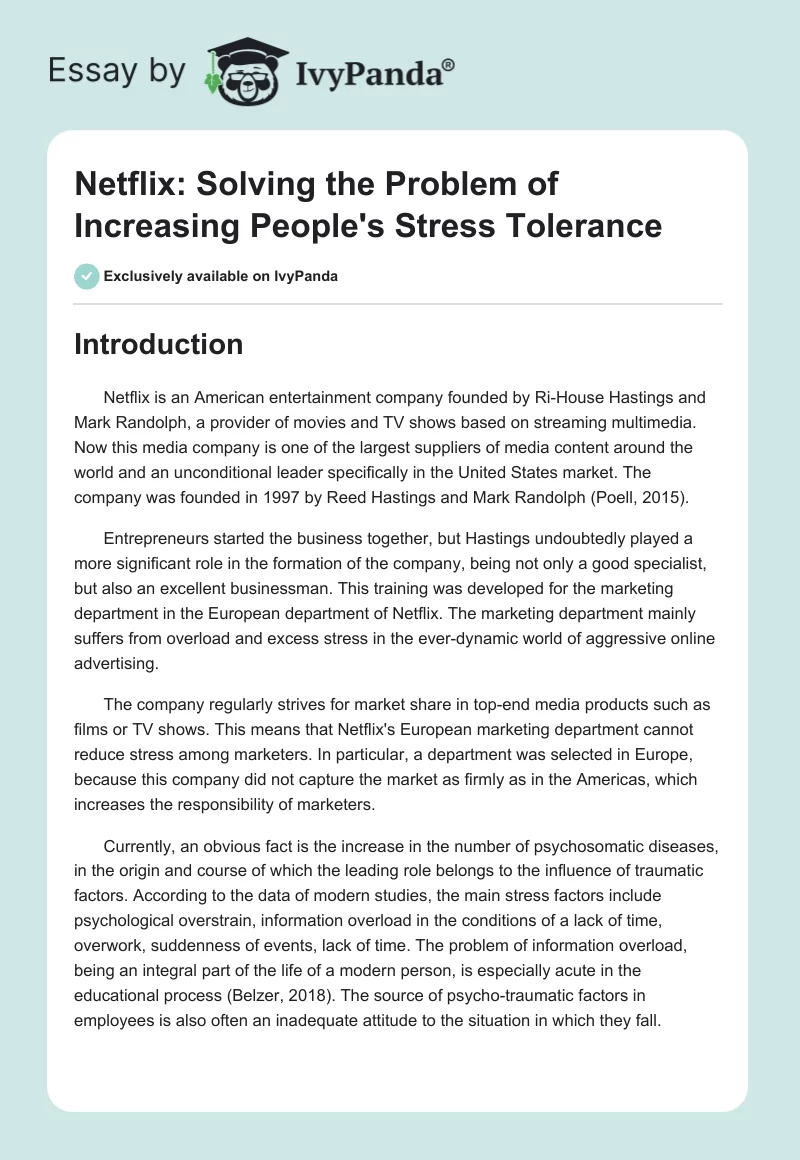 Netflix: Solving the Problem of Increasing People's Stress Tolerance. Page 1