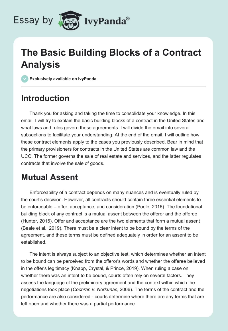 The Basic Building Blocks of a Contract Analysis. Page 1