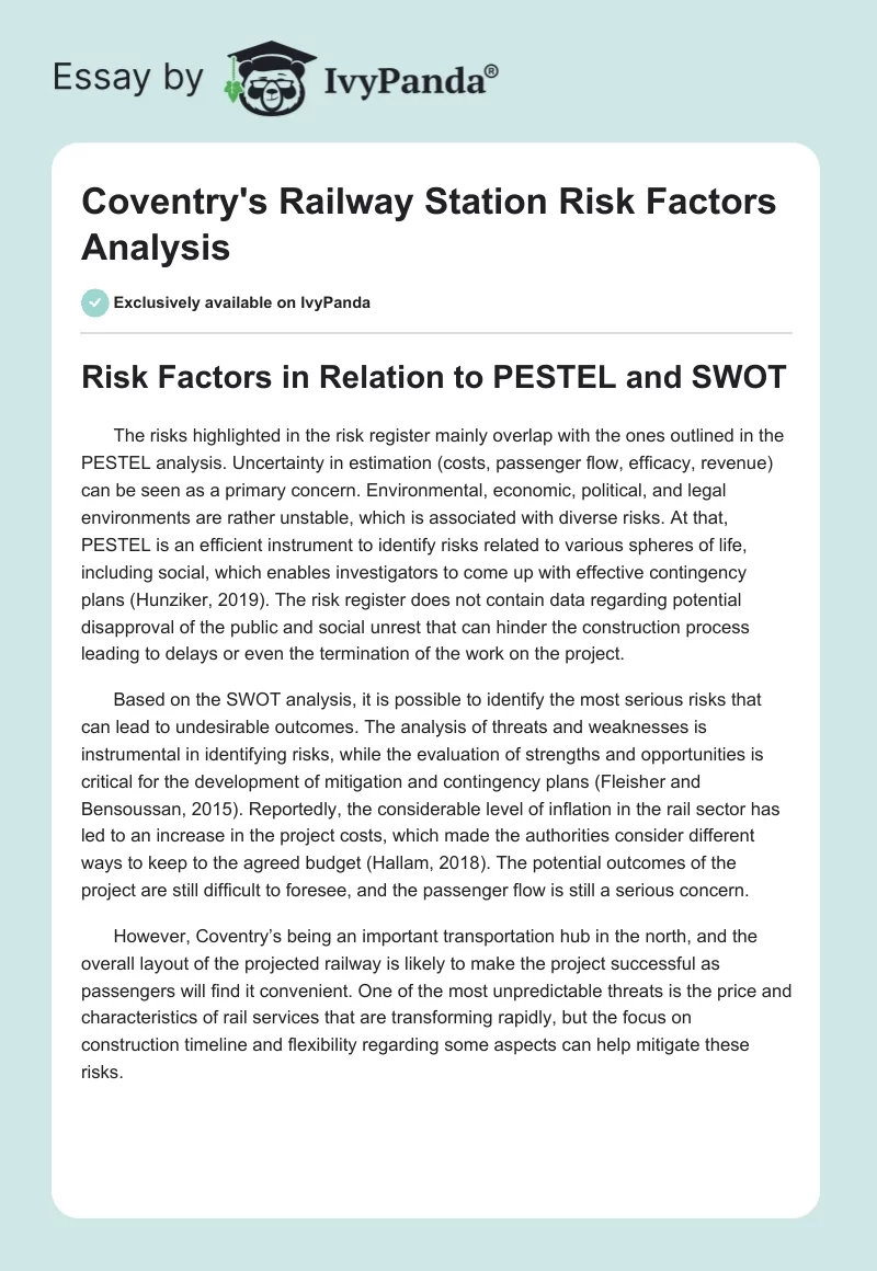 Coventry's Railway Station Risk Factors Analysis. Page 1