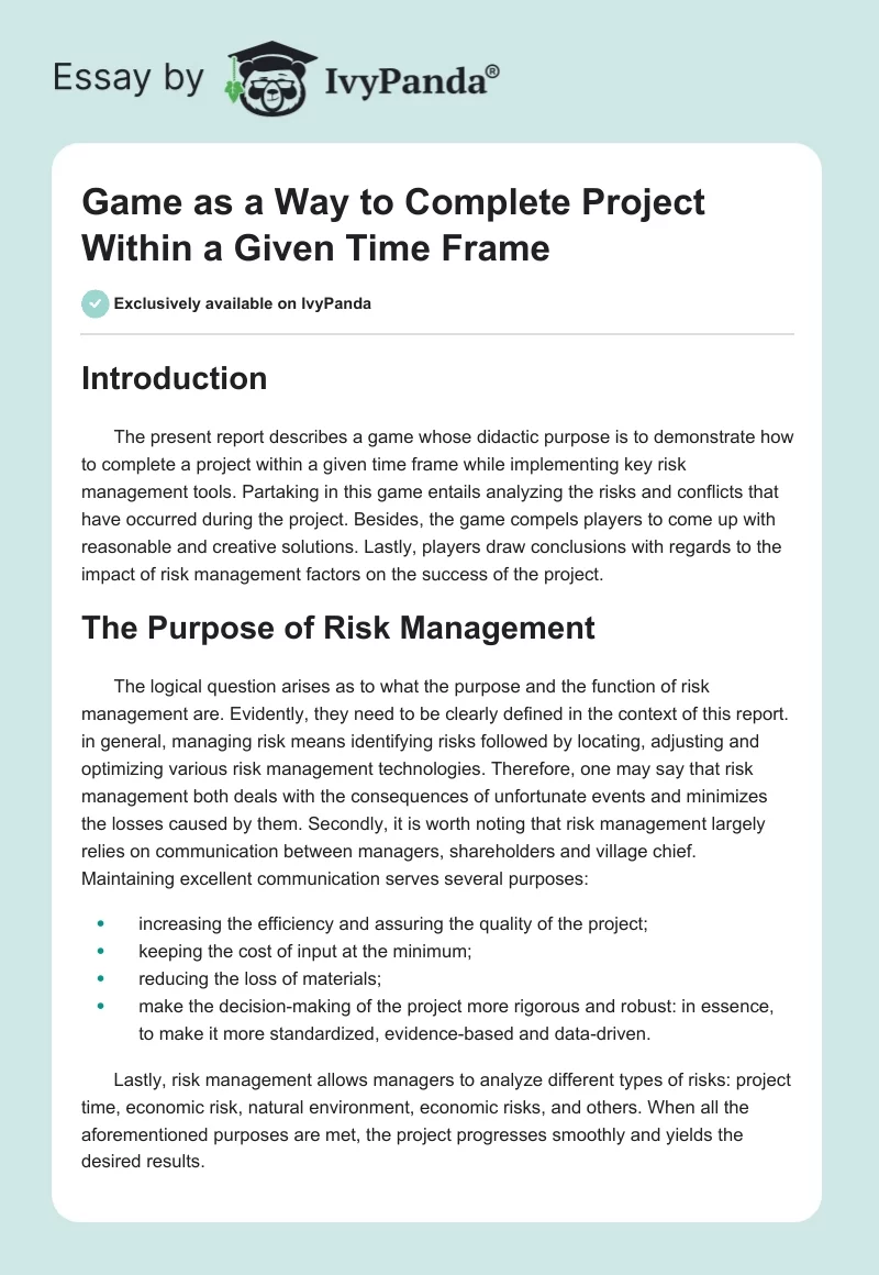 Game as a Way to Complete Project Within a Given Time Frame. Page 1