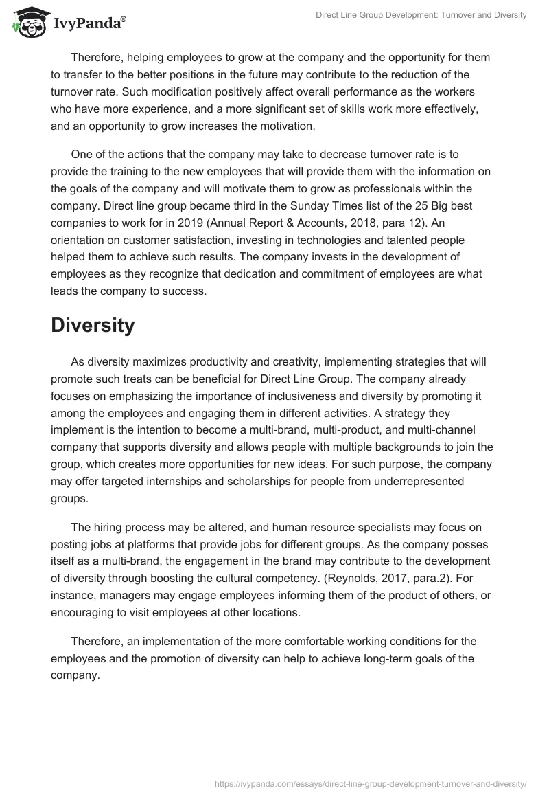 Direct Line Group Development: Turnover and Diversity. Page 2