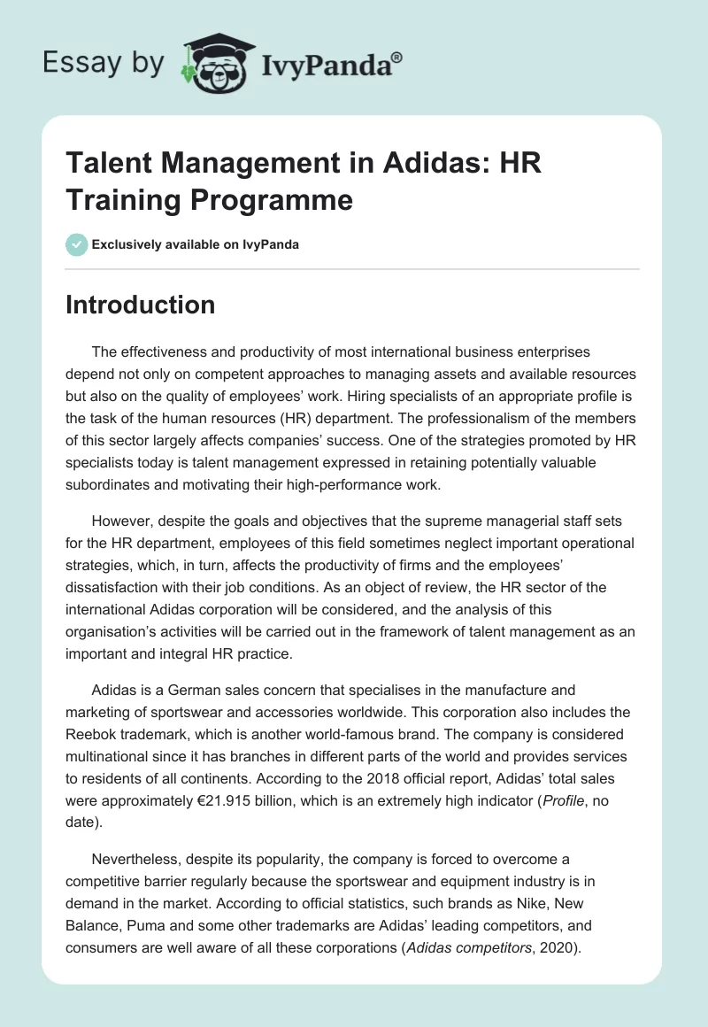 Talent Management in Adidas: HR Training Programme. Page 1