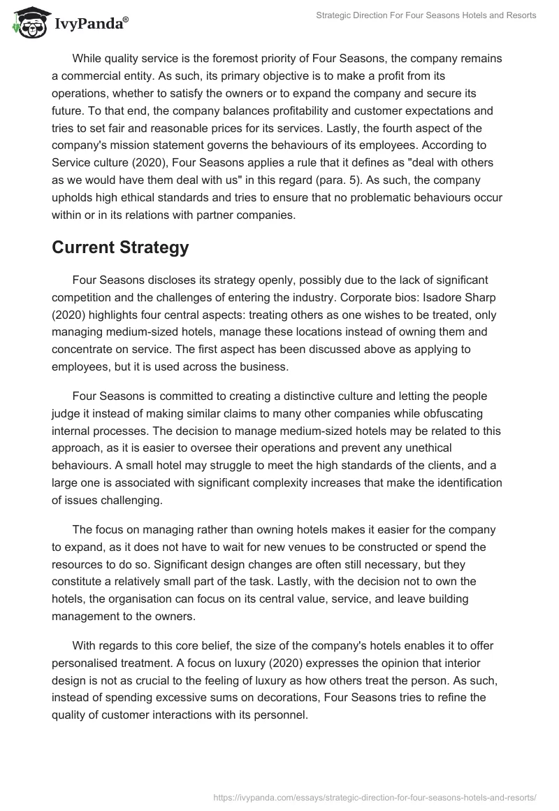 Strategic Direction For Four Seasons Hotels and Resorts. Page 3