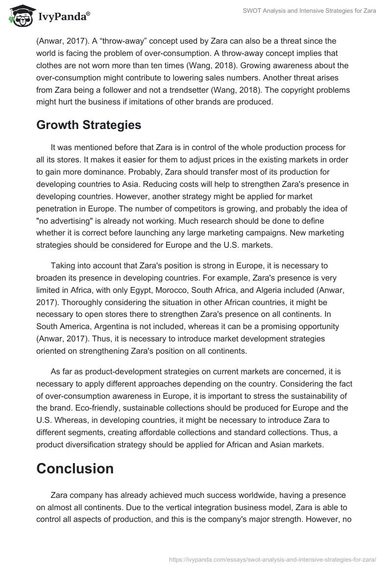 SWOT Analysis and Intensive Strategies for Zara. Page 3