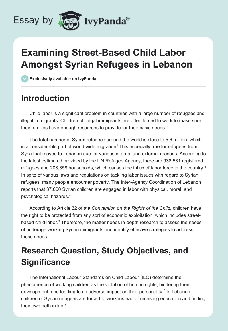 Examining Street-Based Child Labor Amongst Syrian Refugees in Lebanon. Page 1
