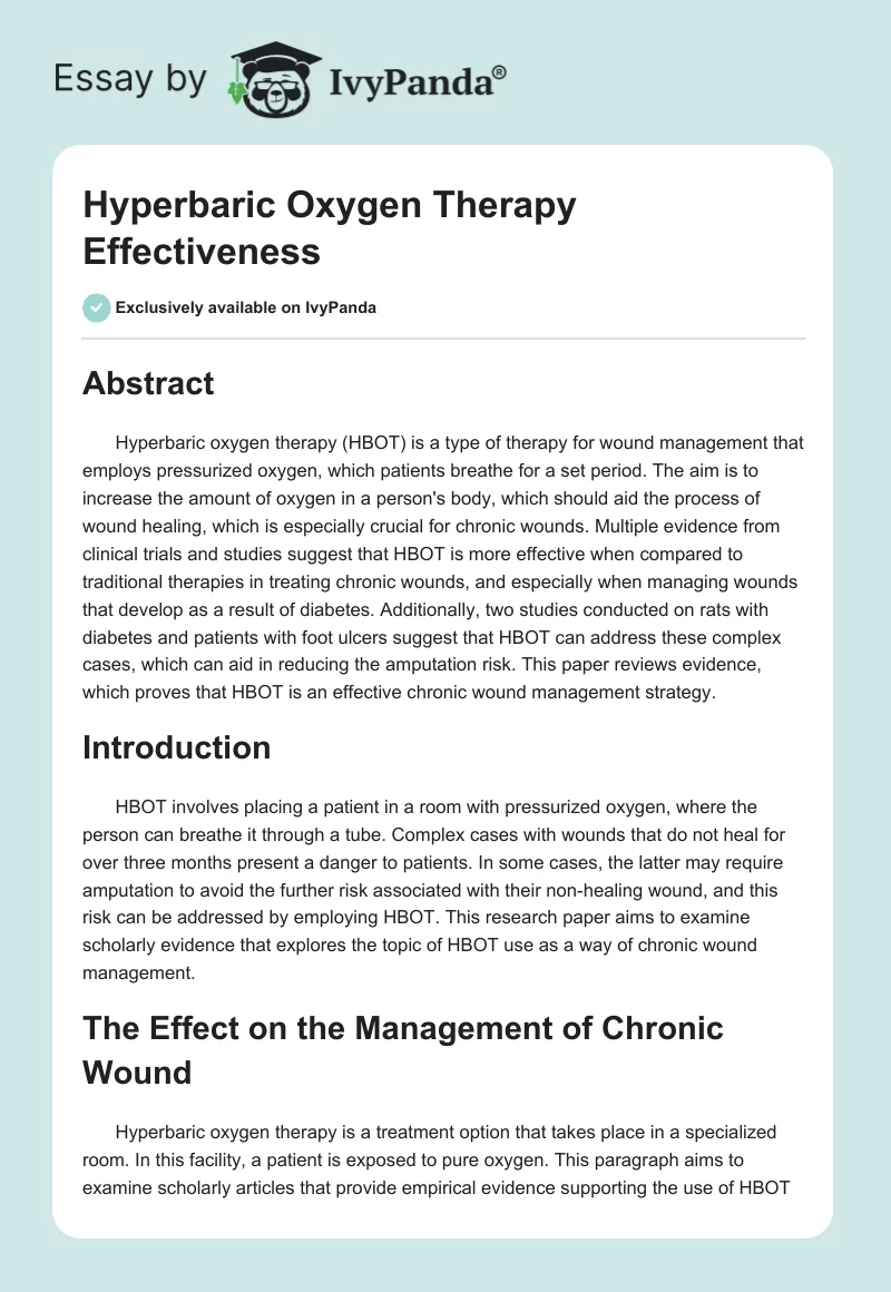 Hyperbaric Oxygen Therapy Effectiveness. Page 1