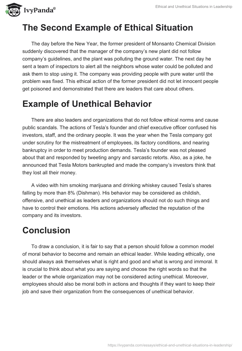 Ethical and Unethical Situations in Leadership. Page 2