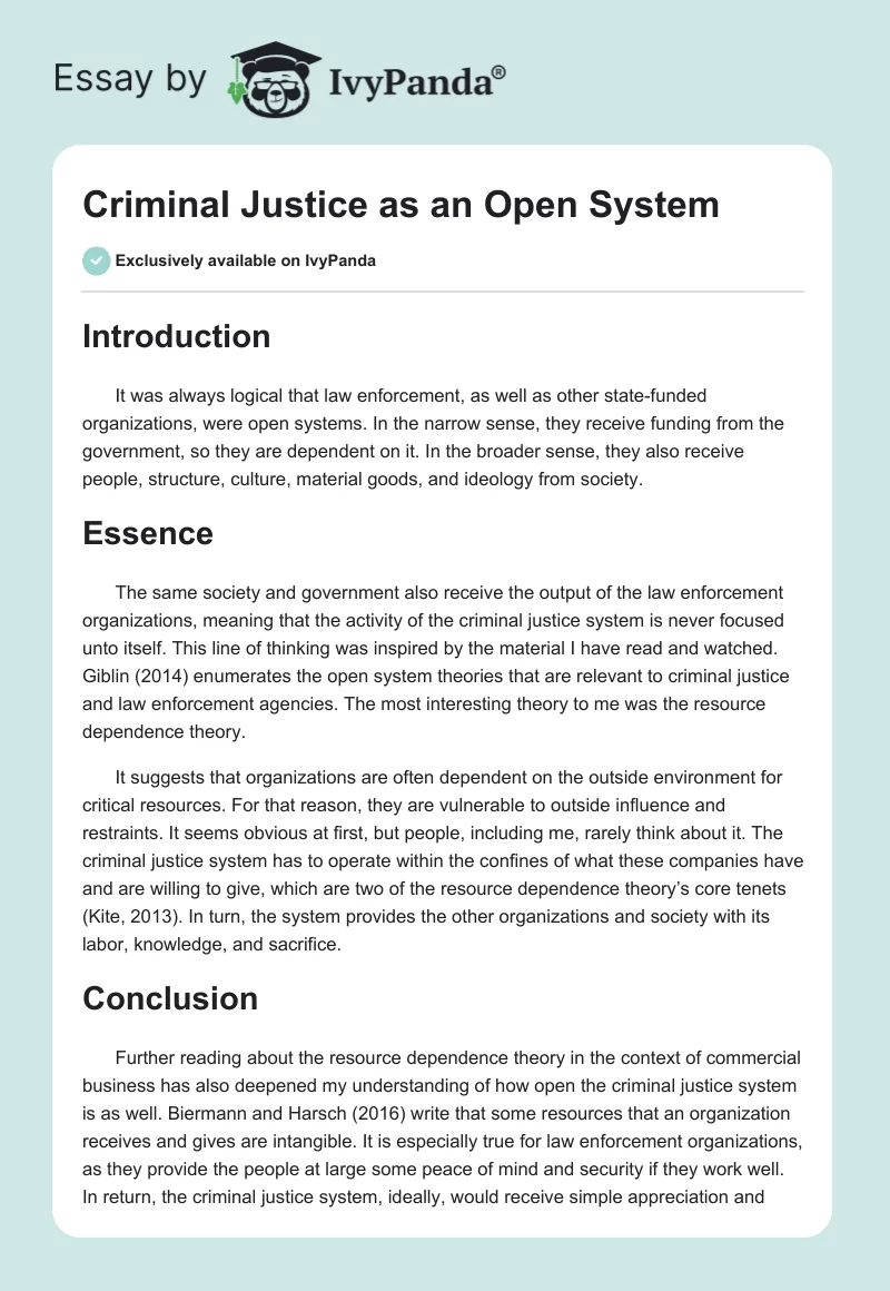 Criminal Justice as an Open System. Page 1