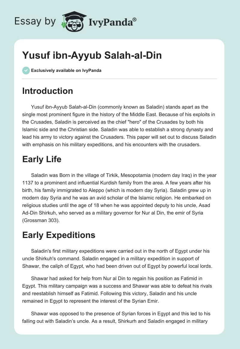 Yusuf ibn-Ayyub Salah-al-Din. Page 1