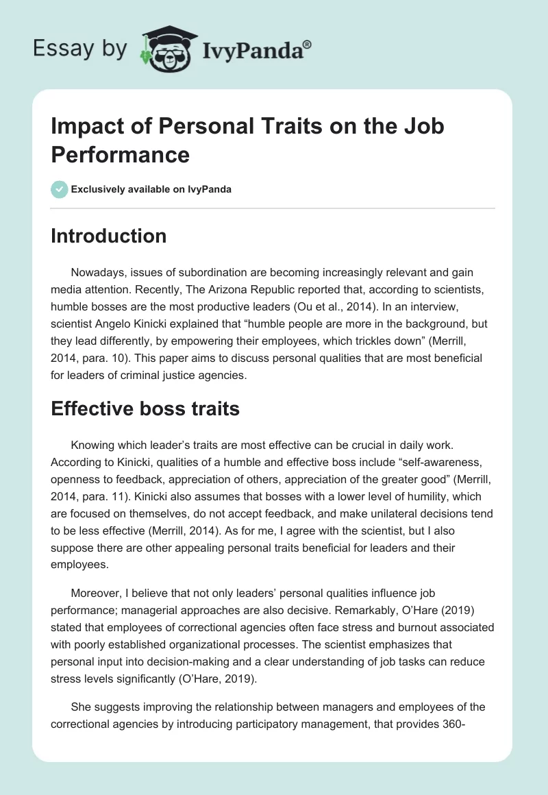 Impact of Personal Traits on the Job Performance. Page 1