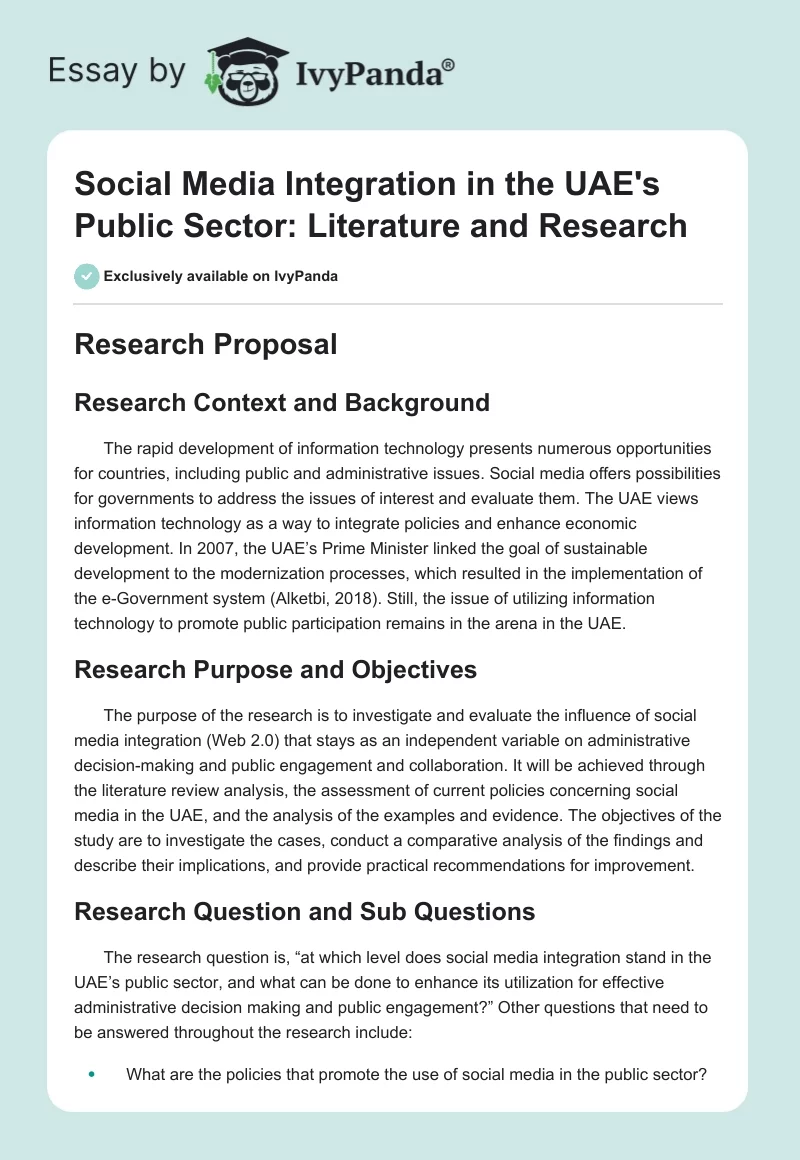 Social Media Integration in the UAE's Public Sector: Literature and Research. Page 1