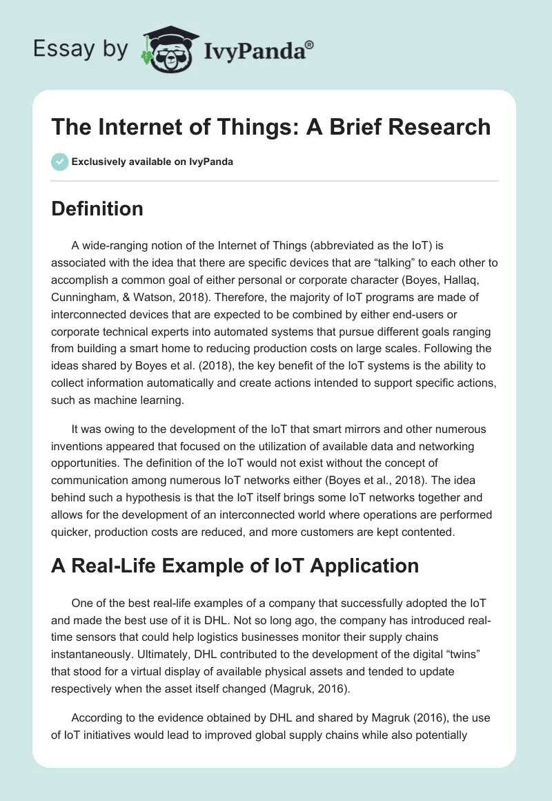 The Internet of Things: A Brief Research. Page 1