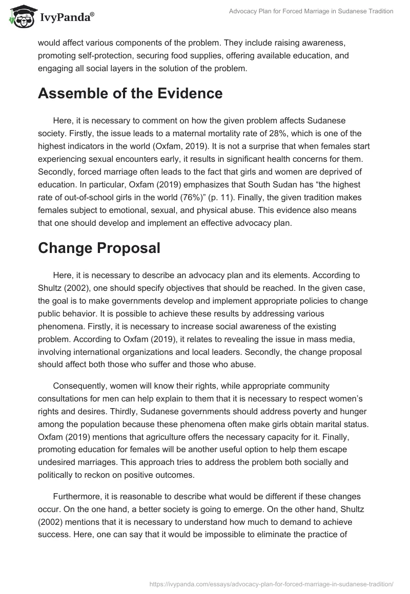 Advocacy Plan for Forced Marriage in Sudanese Tradition. Page 2
