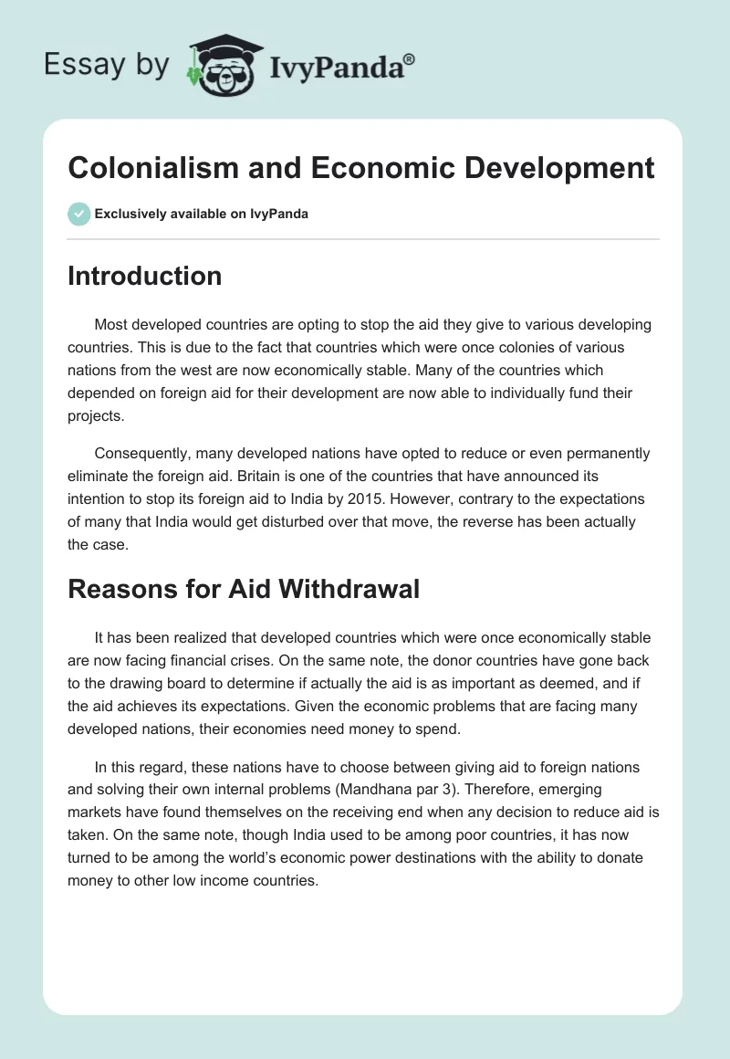 Colonialism and Economic Development. Page 1