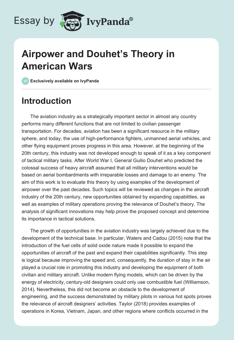Airpower and Douhet’s Theory in American Wars. Page 1