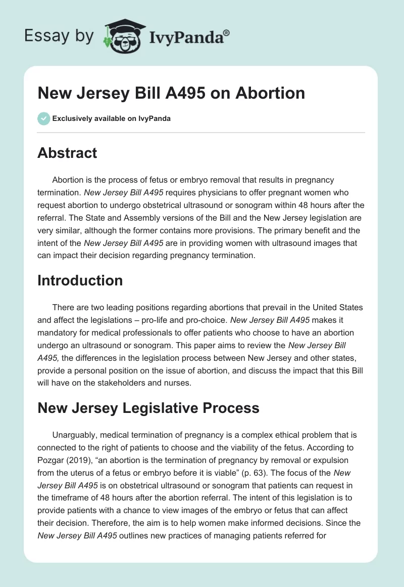 New Jersey Bill A495 on Abortion. Page 1