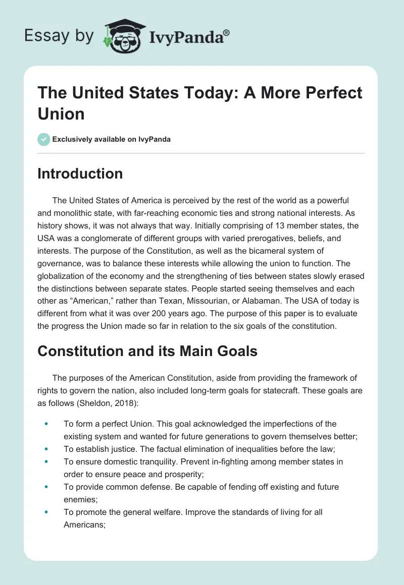 The United States Today: A More Perfect Union. Page 1