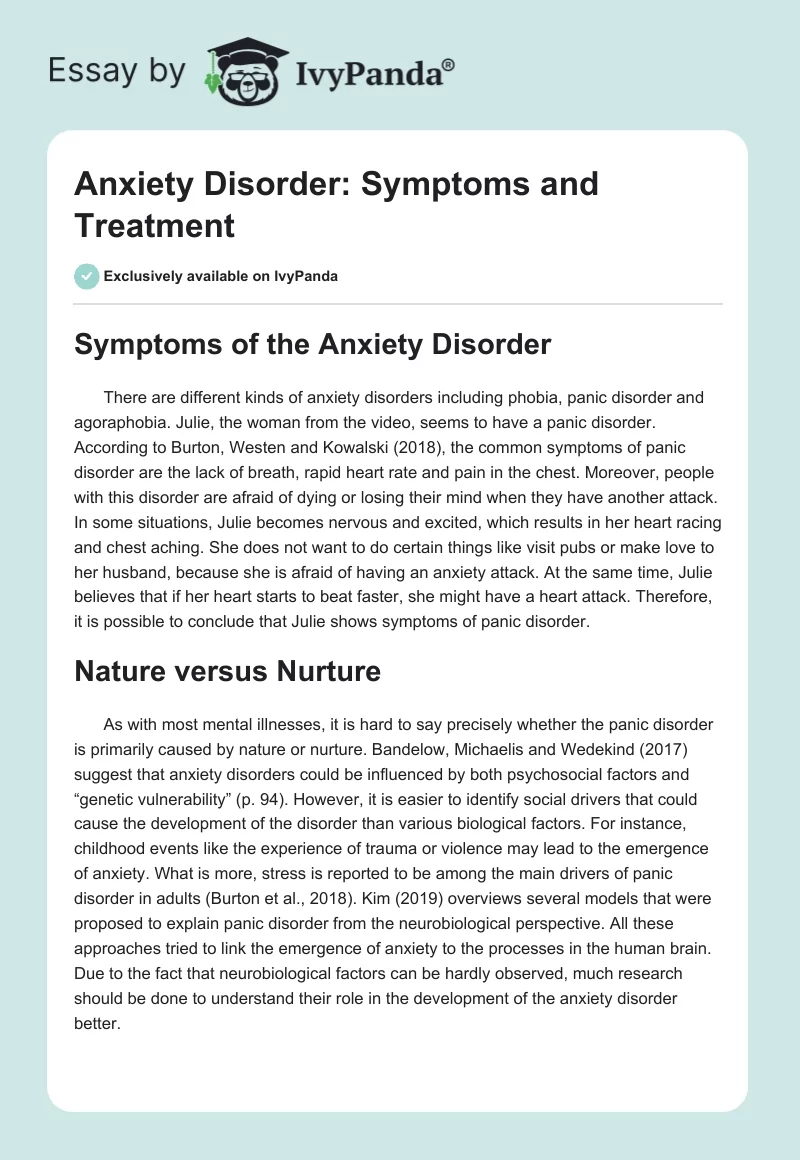 Anxiety Disorder: Symptoms and Treatment. Page 1