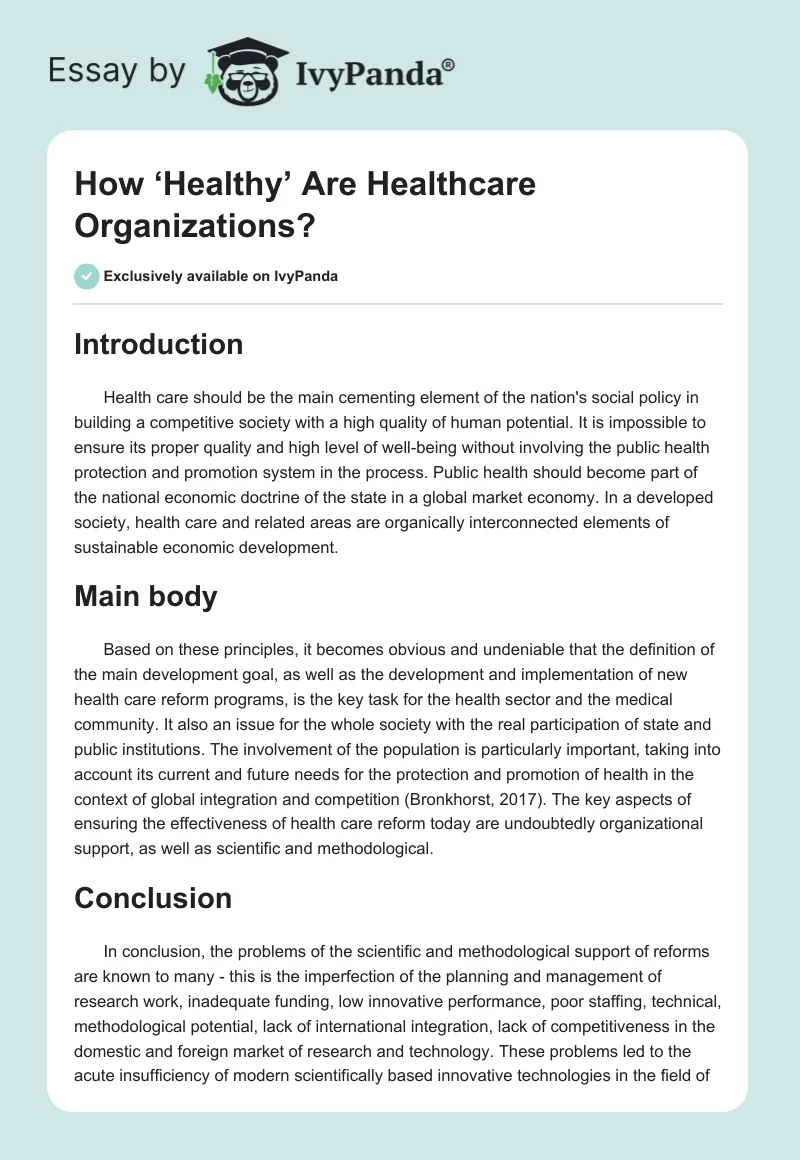 How ‘Healthy’ Are Healthcare Organizations?. Page 1