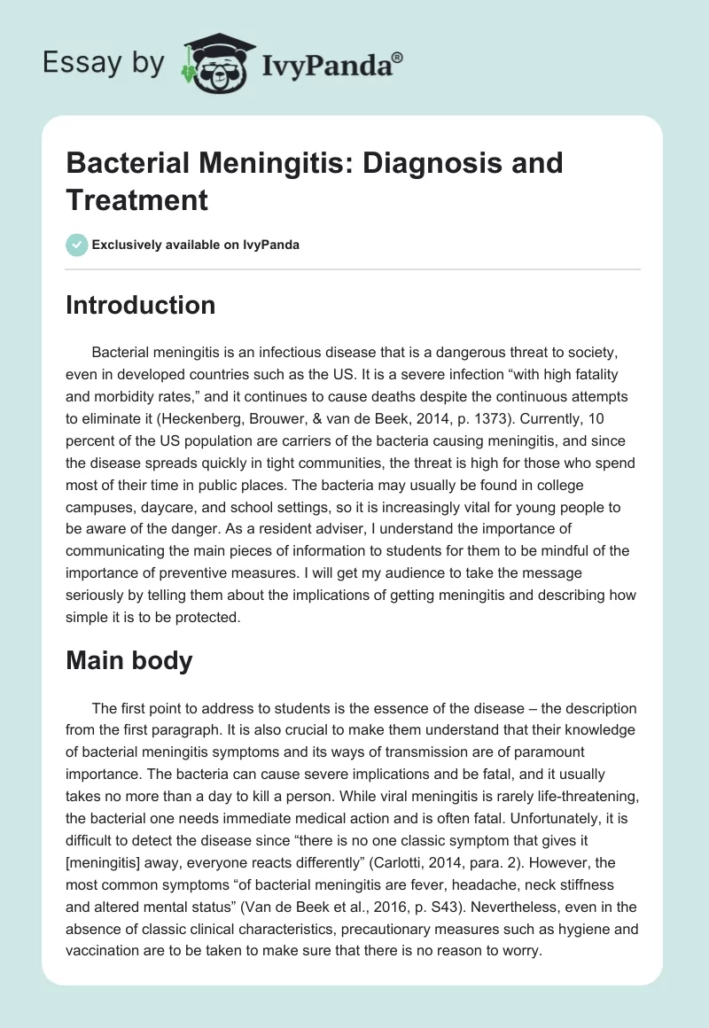Bacterial Meningitis: Diagnosis and Treatment. Page 1