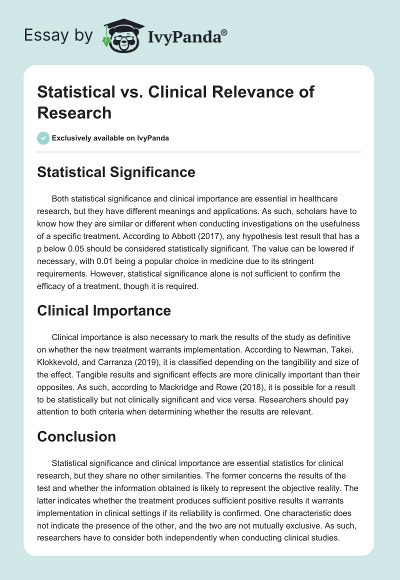 Statistical vs. Clinical Relevance of Research. Page 1