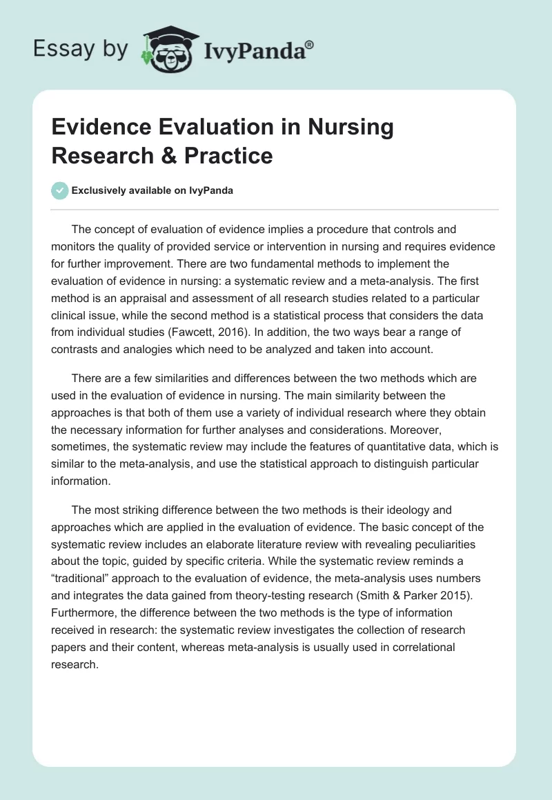 Evidence Evaluation in Nursing Research & Practice. Page 1