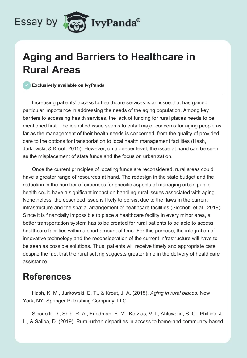 Aging and Barriers to Healthcare in Rural Areas. Page 1