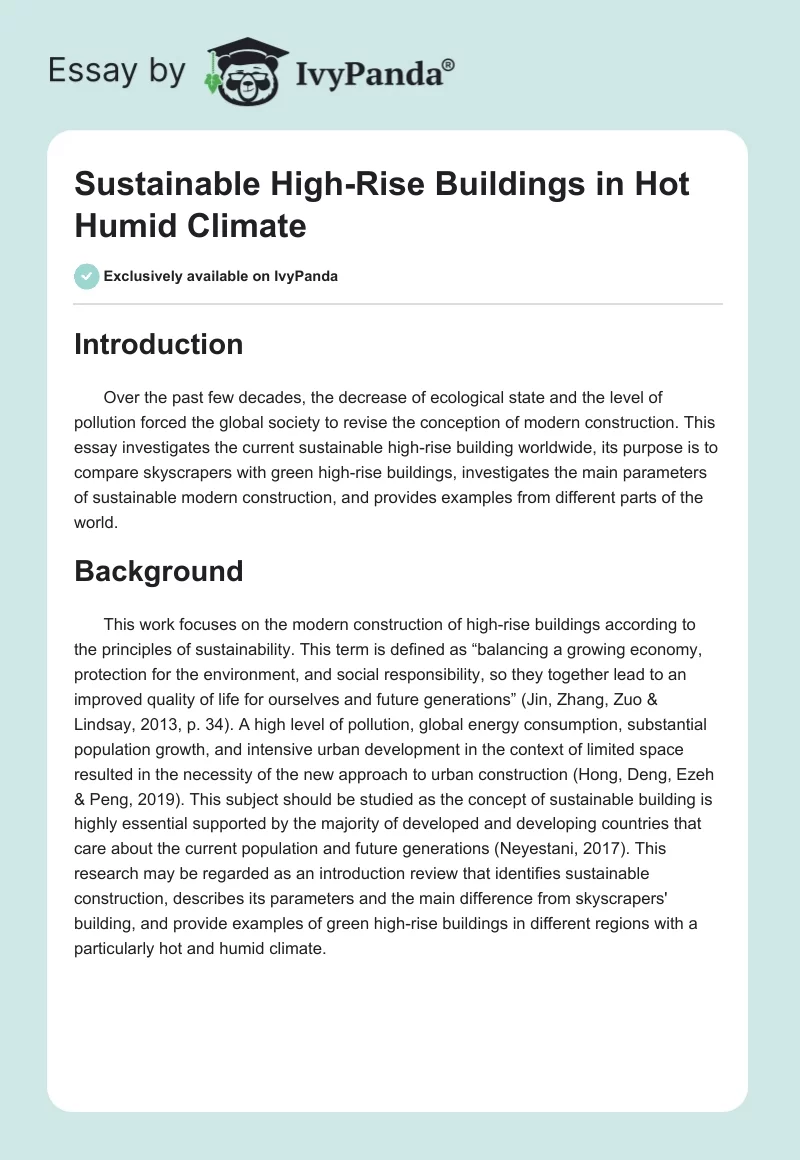 Sustainable High-Rise Buildings in Hot Humid Climate. Page 1