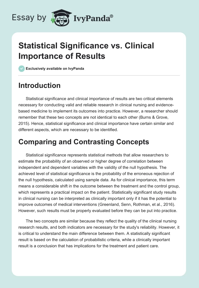 Statistical Significance vs. Clinical Importance of Results. Page 1