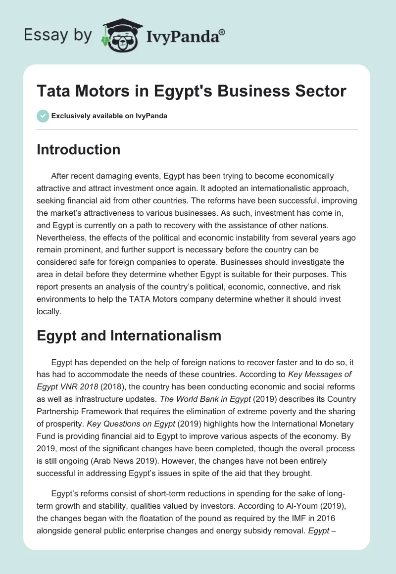Tata Motors in Egypt's Business Sector. Page 1
