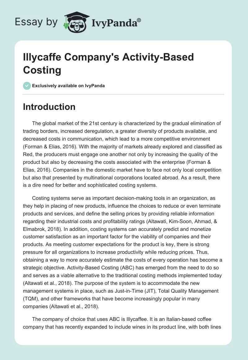 Illycaffe Company's Activity-Based Costing. Page 1