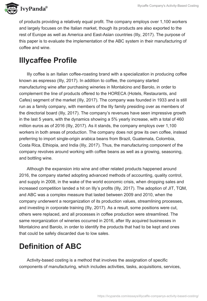 Illycaffe Company's Activity-Based Costing. Page 2
