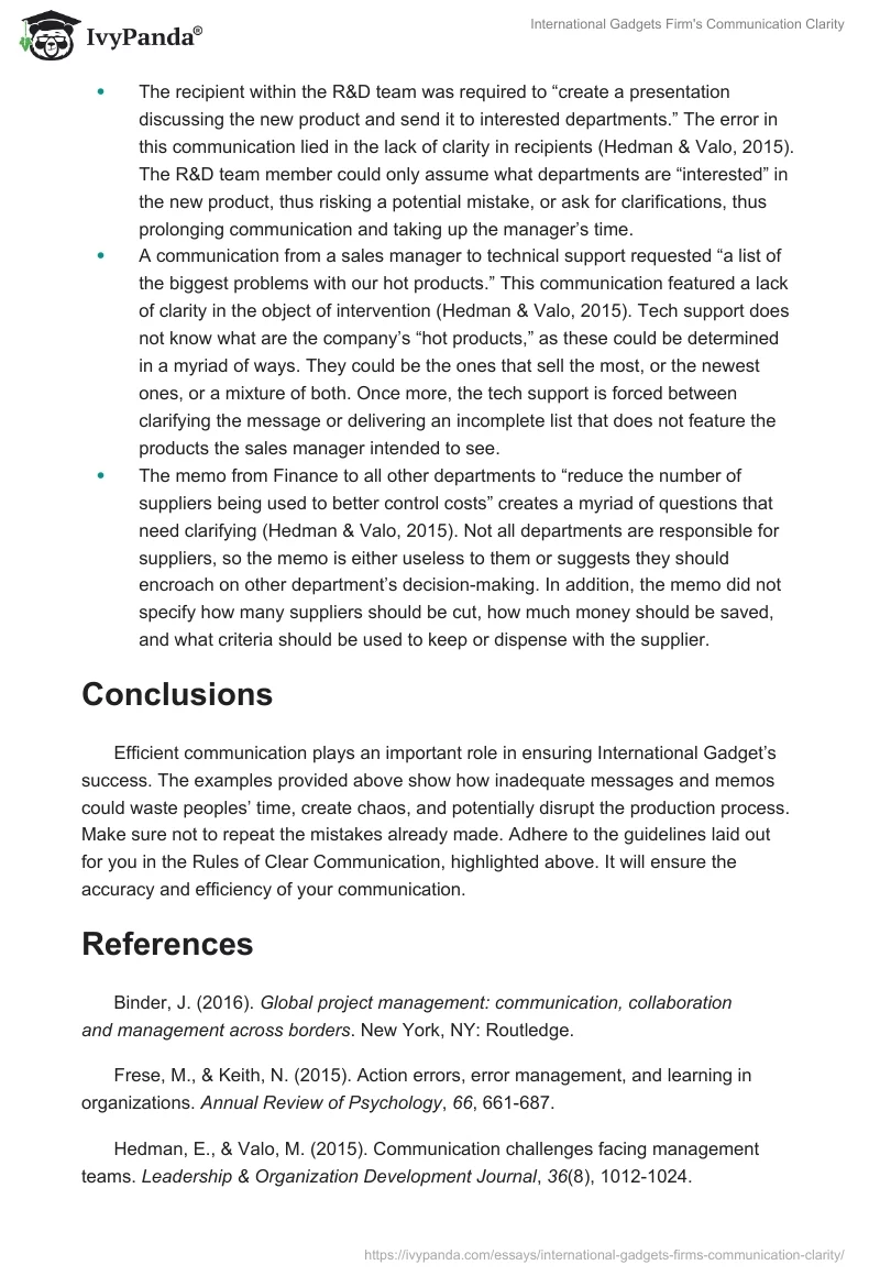 International Gadgets Firm's Communication Clarity. Page 2
