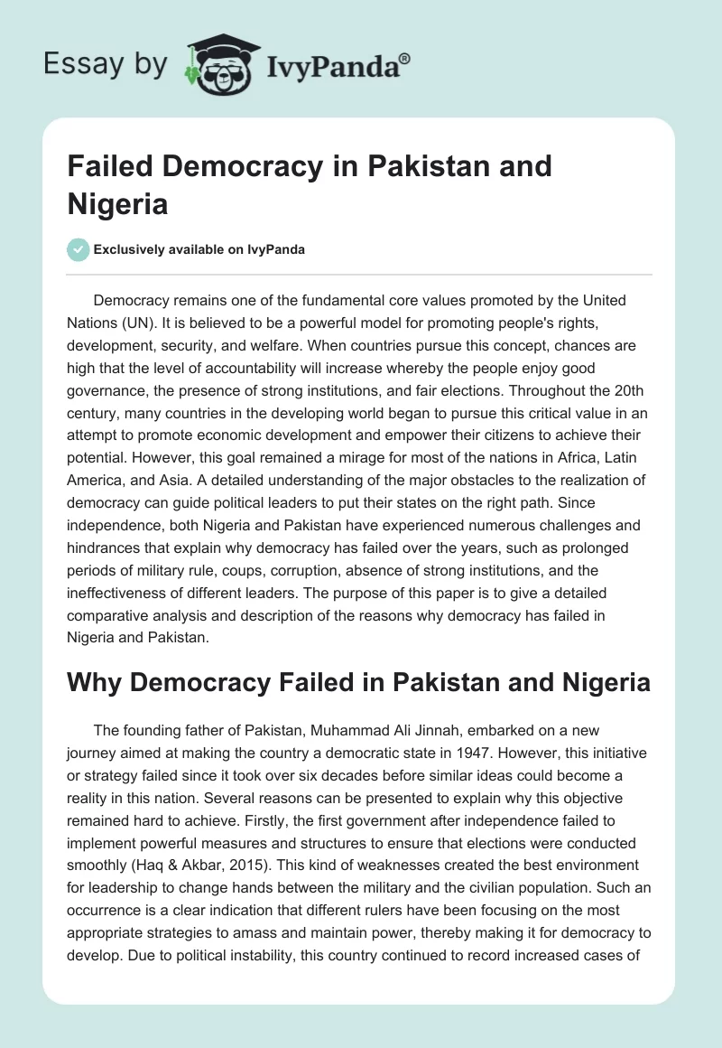 Failed Democracy in Pakistan and Nigeria. Page 1